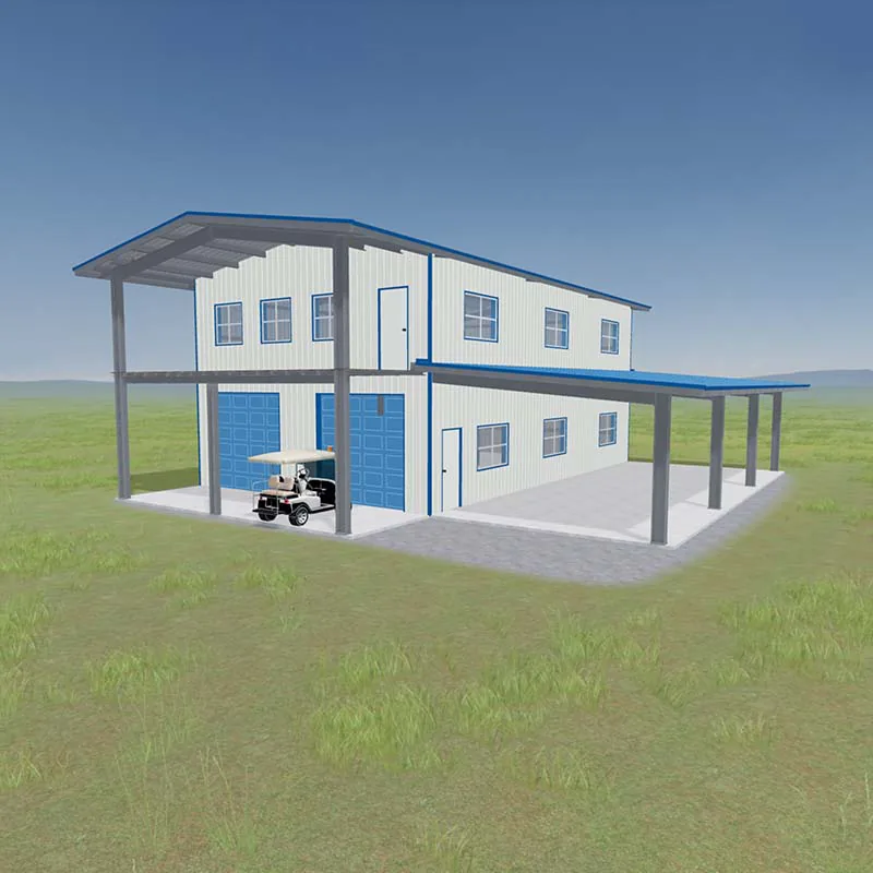 3D design render of a two-story gable cabin