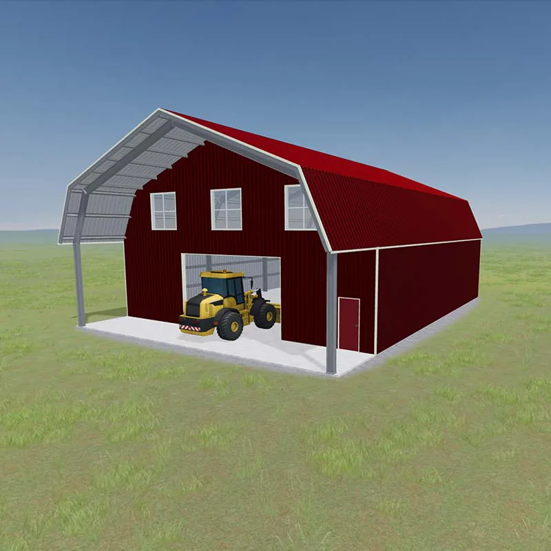 3D design render of a 50x70x14 foot gambrel barn