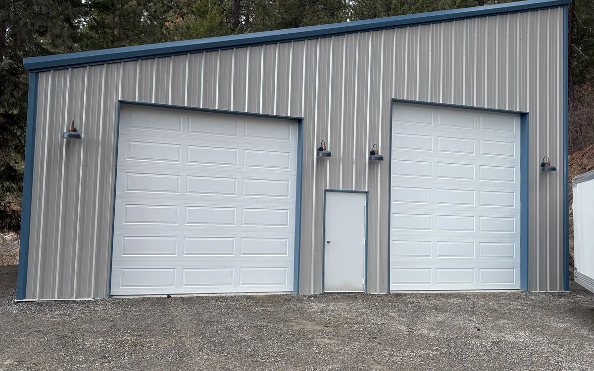 Finished Purpose Built custom shop with two overhead doors near Naples, Idaho