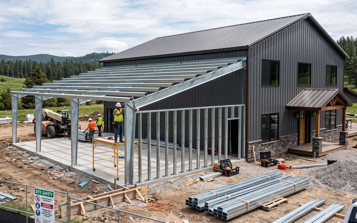Lean-to addition built onto an existing barndominium in North Idaho